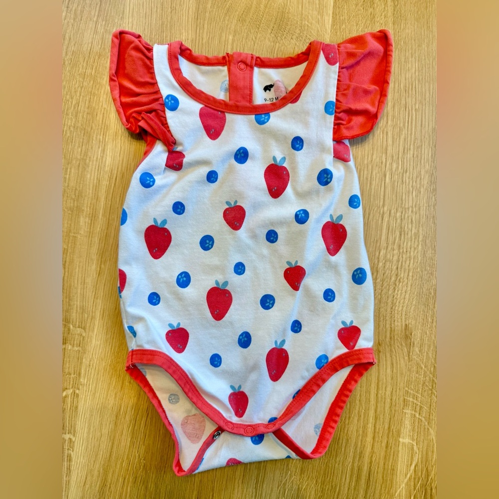 Monica + Andy Red, White and Blue Berry Onesie 4th of July Summer 9-12 Months